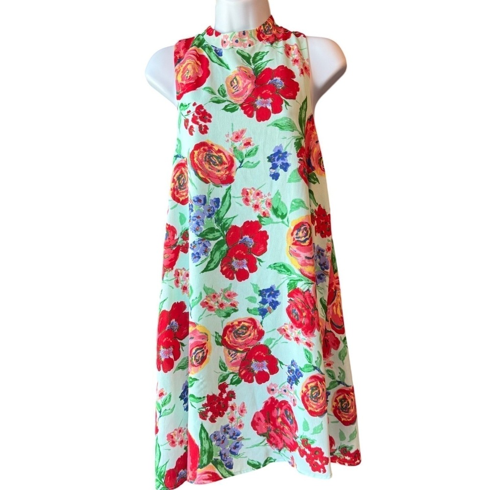 Everly Floral Shift Dress Women's Size Medium Sleeveless Mock Neck Spring